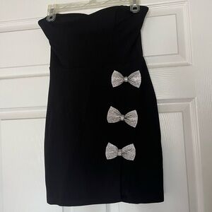 City Studio Black Strapless Dress with Silver Bow Details